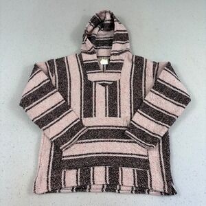 FRANK'S Pink & Black Striped Mexican Baja Hoodie Pullover Adult Medium